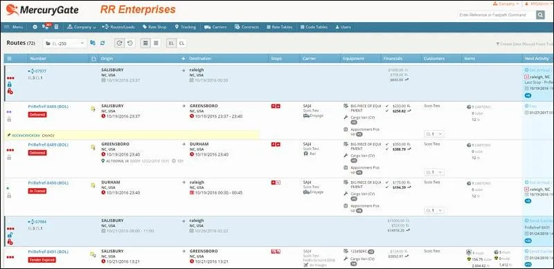 MercuryGate TMS screenshot