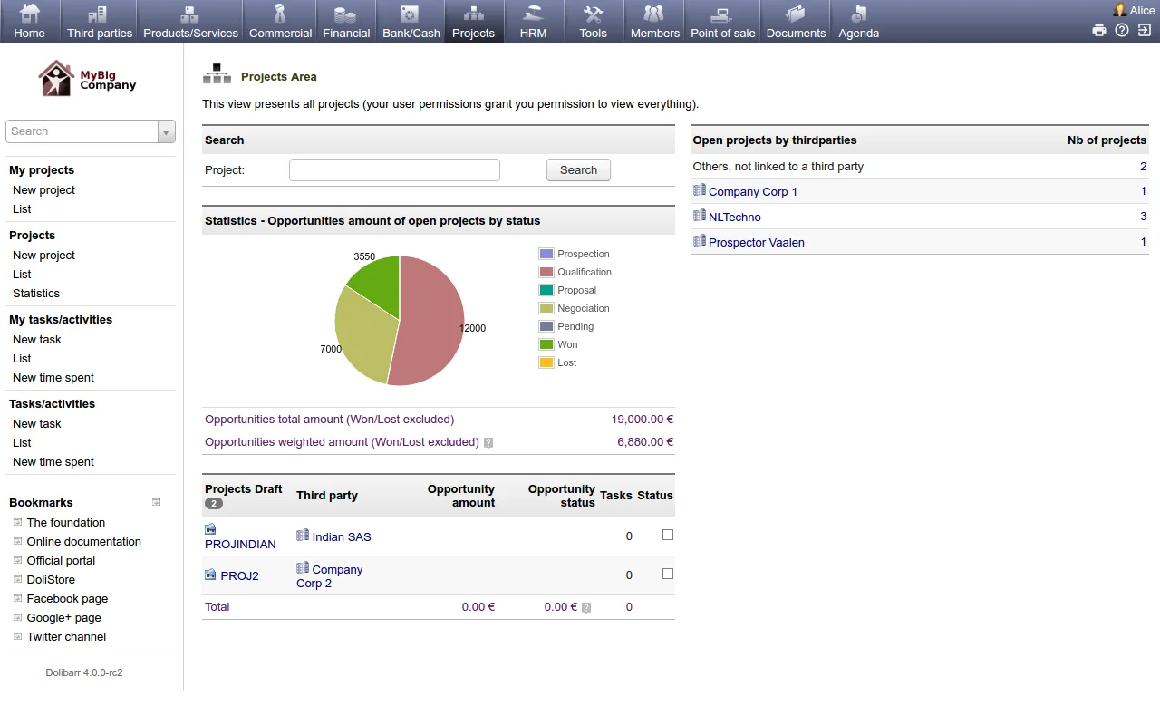DoliCloud ERP CRM screenshot