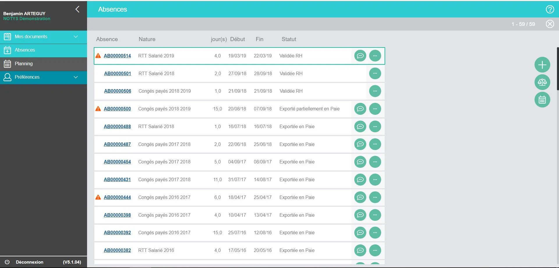 Notys Congés et Absences — Screenshots 1