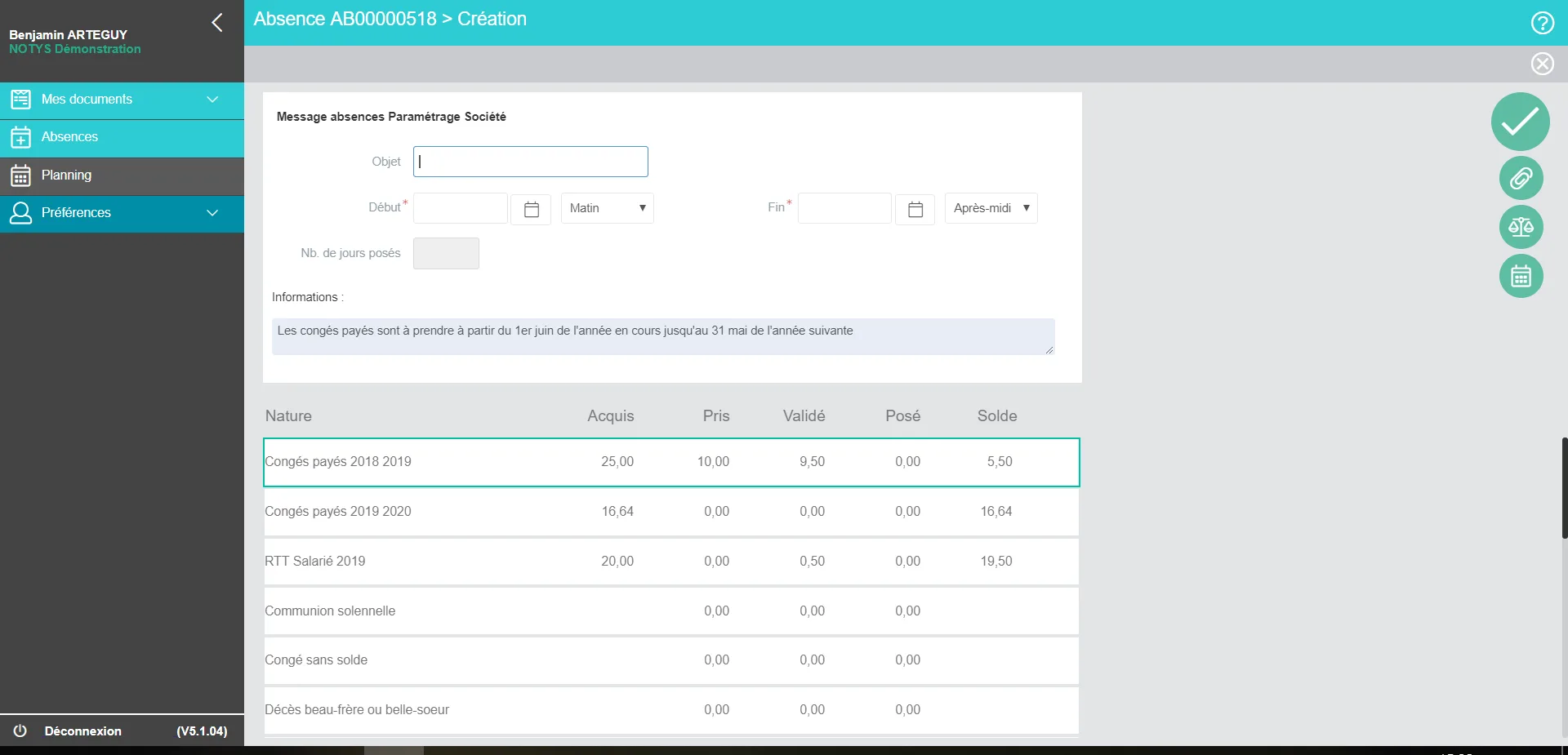 Notys Congés et Absences — Screenshots 2