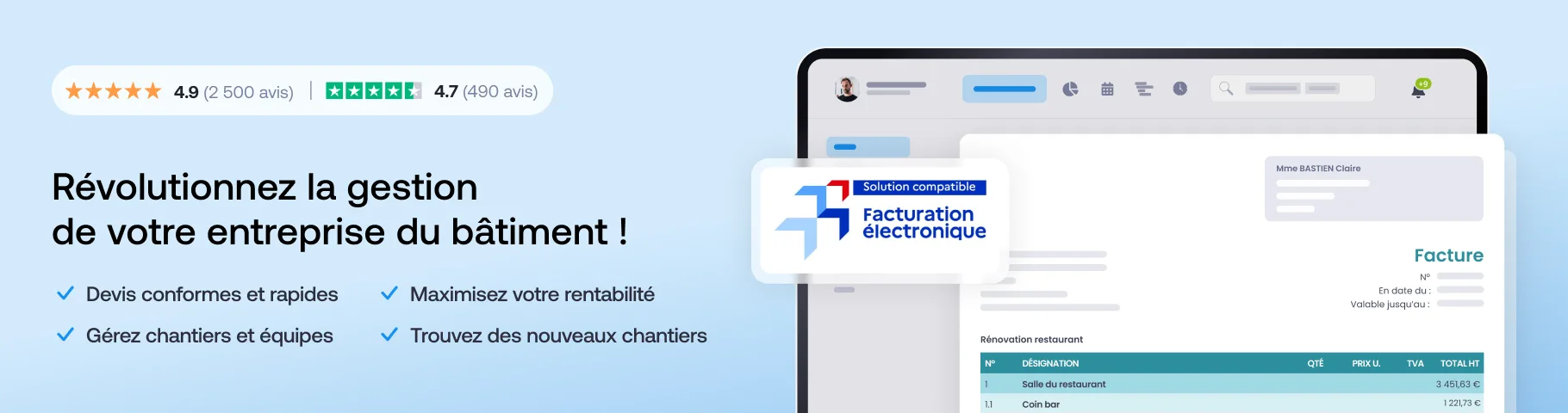 Obat — Logiciel BTP : devis, factures et facturation électronique