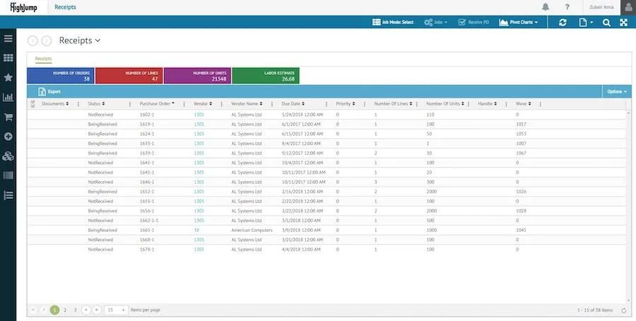 HighJump WMS screenshot