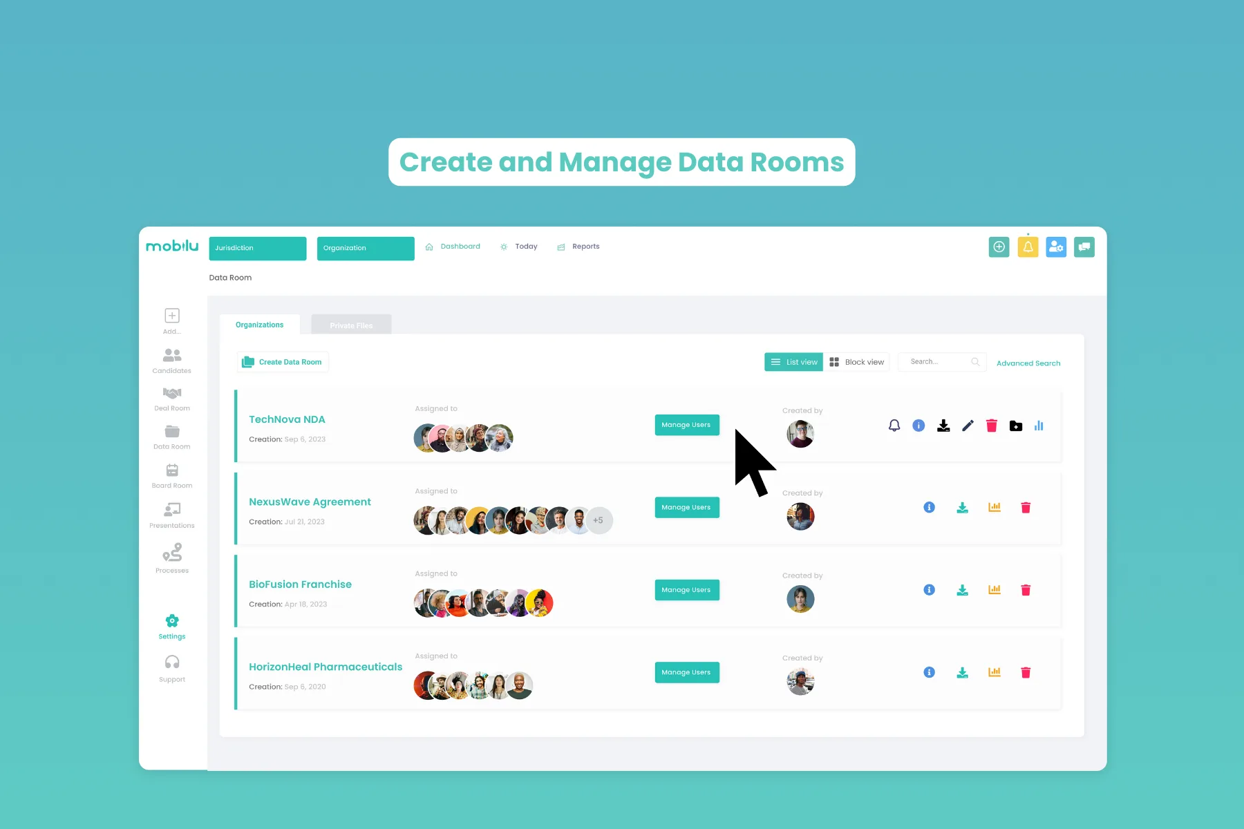 Mobilu Virtual Data Room — Screenshots 1