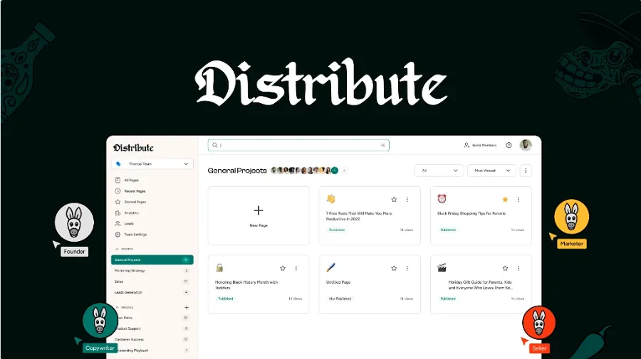 Distribute — Create engaging lead magnets, microsites, and landing pages.