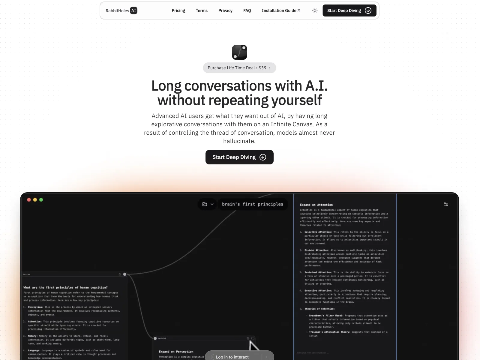 RabbitHoles AI — Chat with AI on an Infinite Canvas