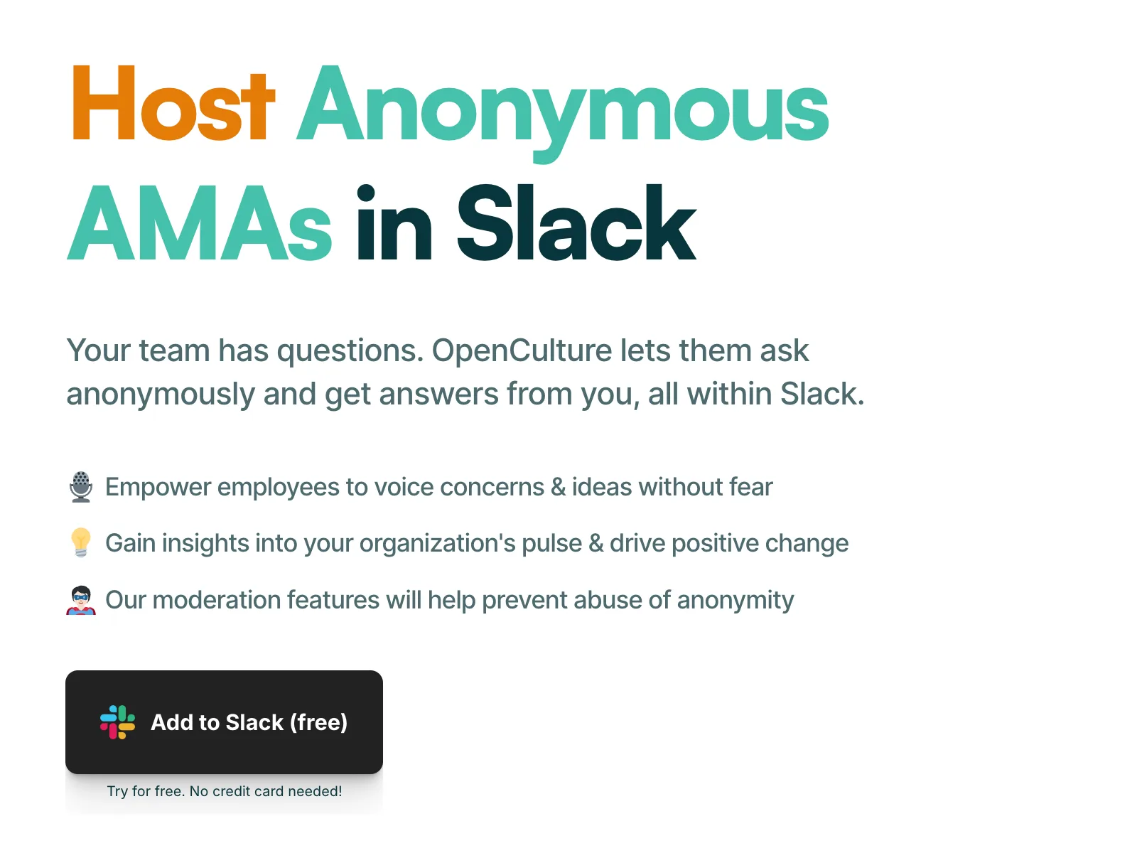OpenCulture — Host Anonymous AMA sessions directly in your Slack workspace