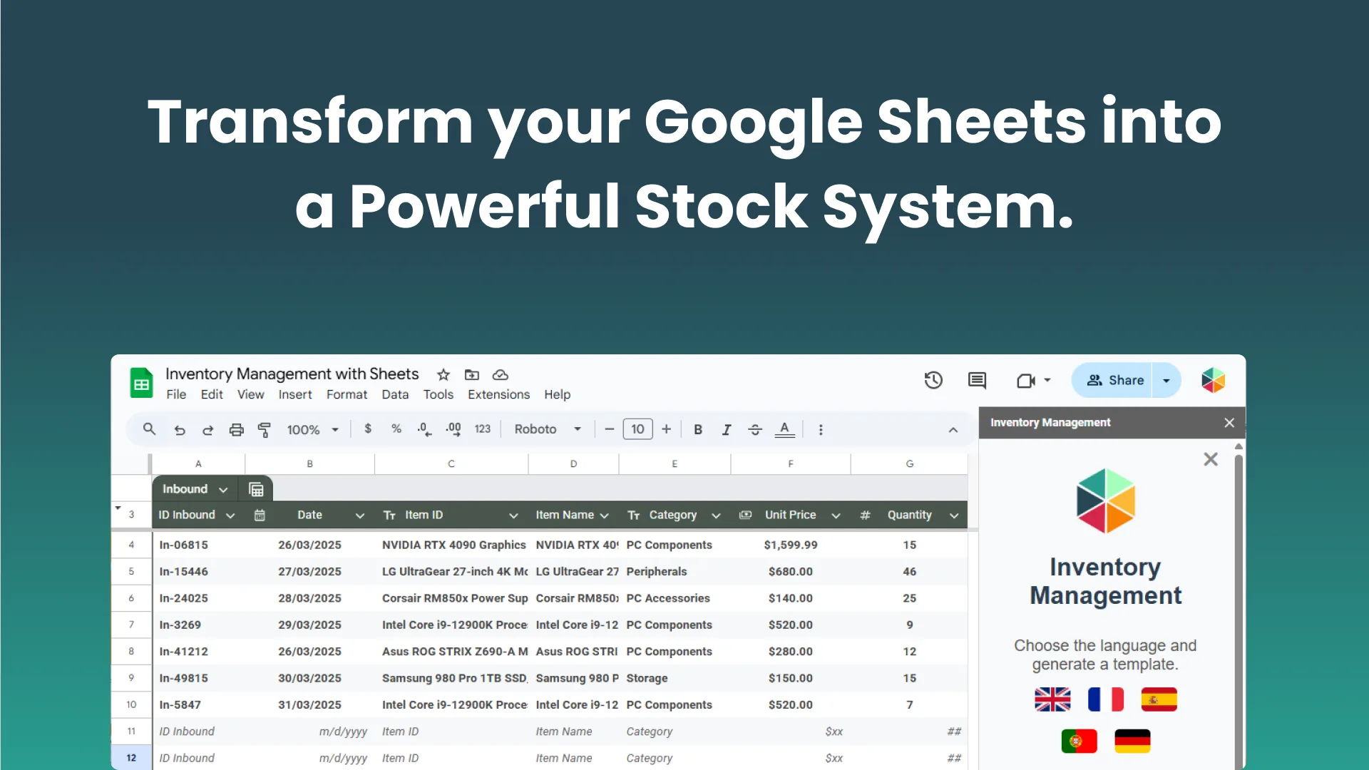 Inventory Management Sheets — Screenshots 1