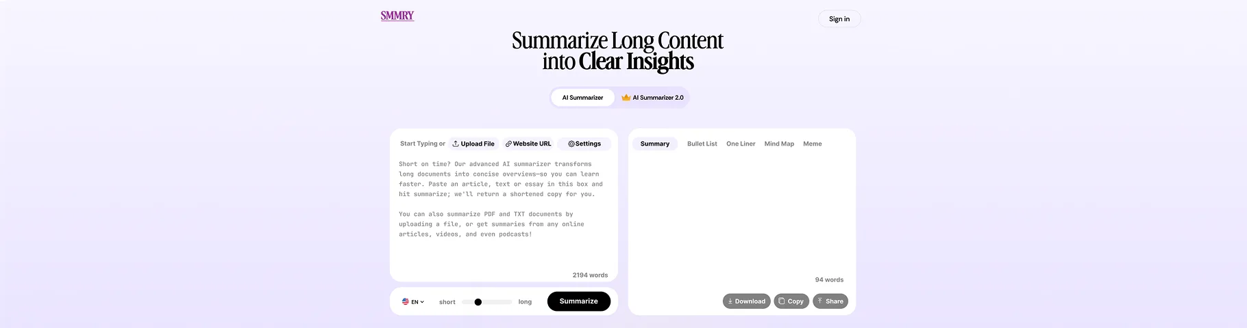 Smmry — Summarize Long Content Into Clear Insights
