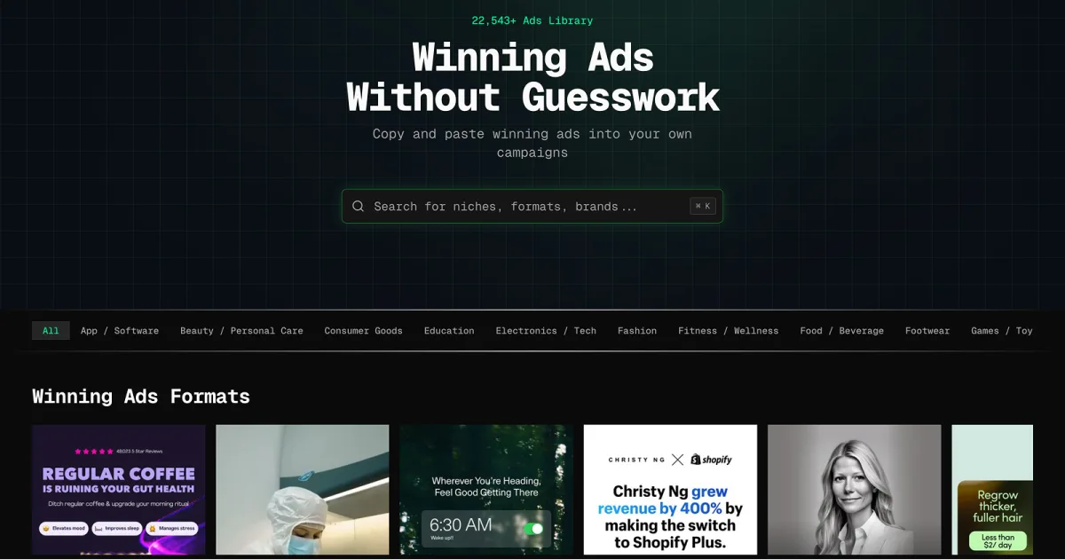 Ad Swipe File — Create top creatives: free access to 22,423+ proven ads!