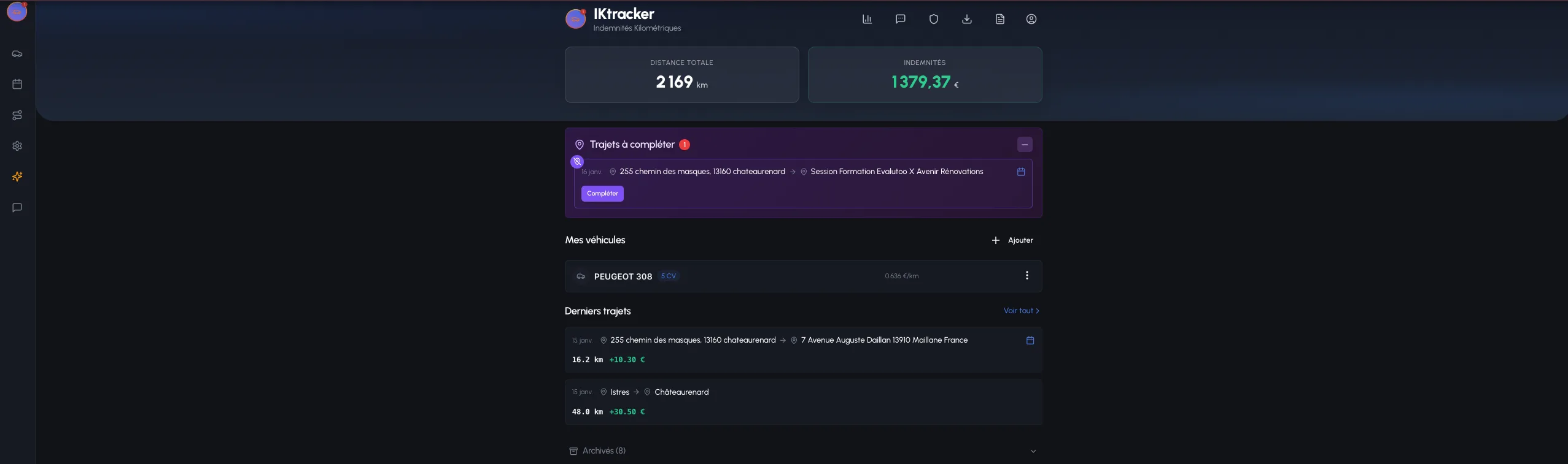 IKtracker — Calcul des indemnités kilométriques automatique et gratuit
