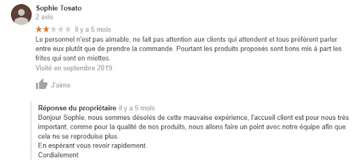 Exemple de réponse à un avis négatif par ©UpByWeb