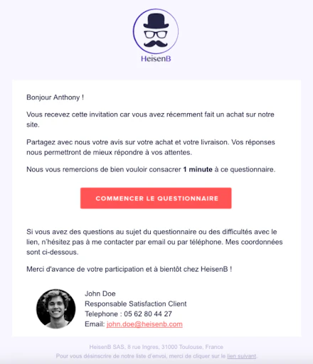 Exemple de questionnaire envoyé par mail par ©Skeepers