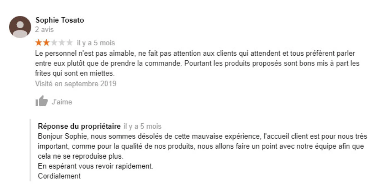 Exemple de réponse à un avis négatif - UpMyWeb