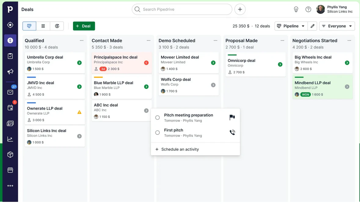 Pipedrive interface B2B CRM