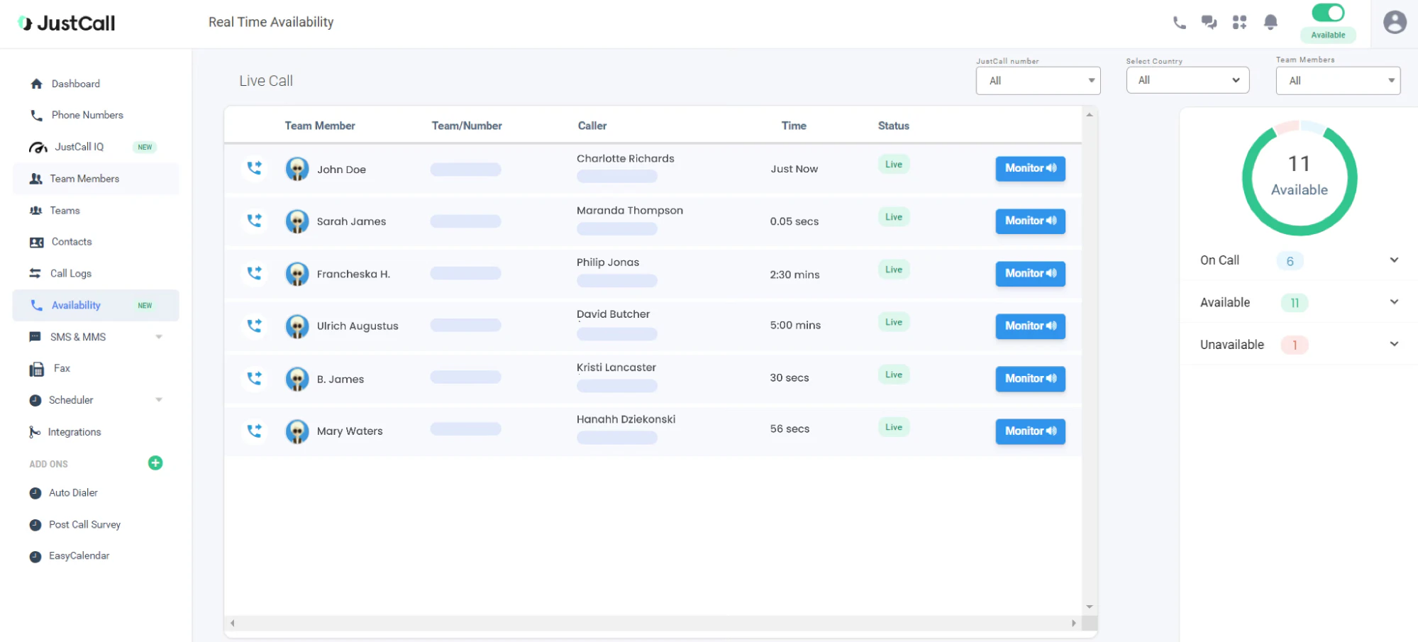 JustCall interface voip integration
