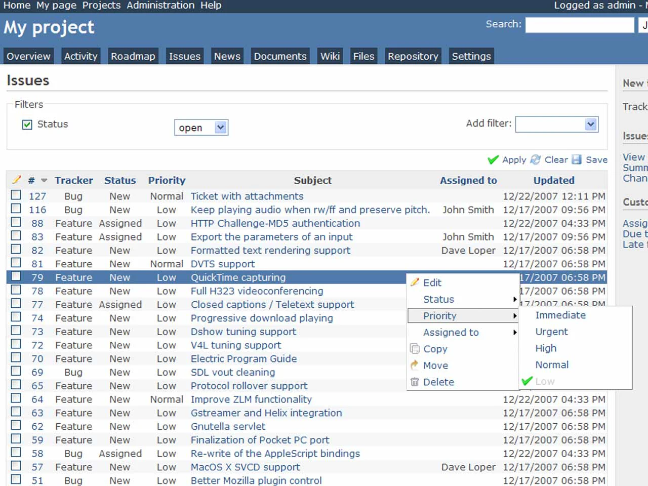 Projektmanagement Tools - Freeware: Redmine