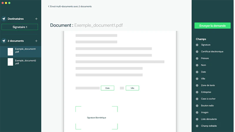 exemple de configuration de document à signer © Signaturit