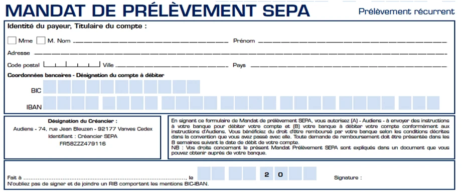 Prélèvement SEPA : modèle de mandat de prélèvement SEPA