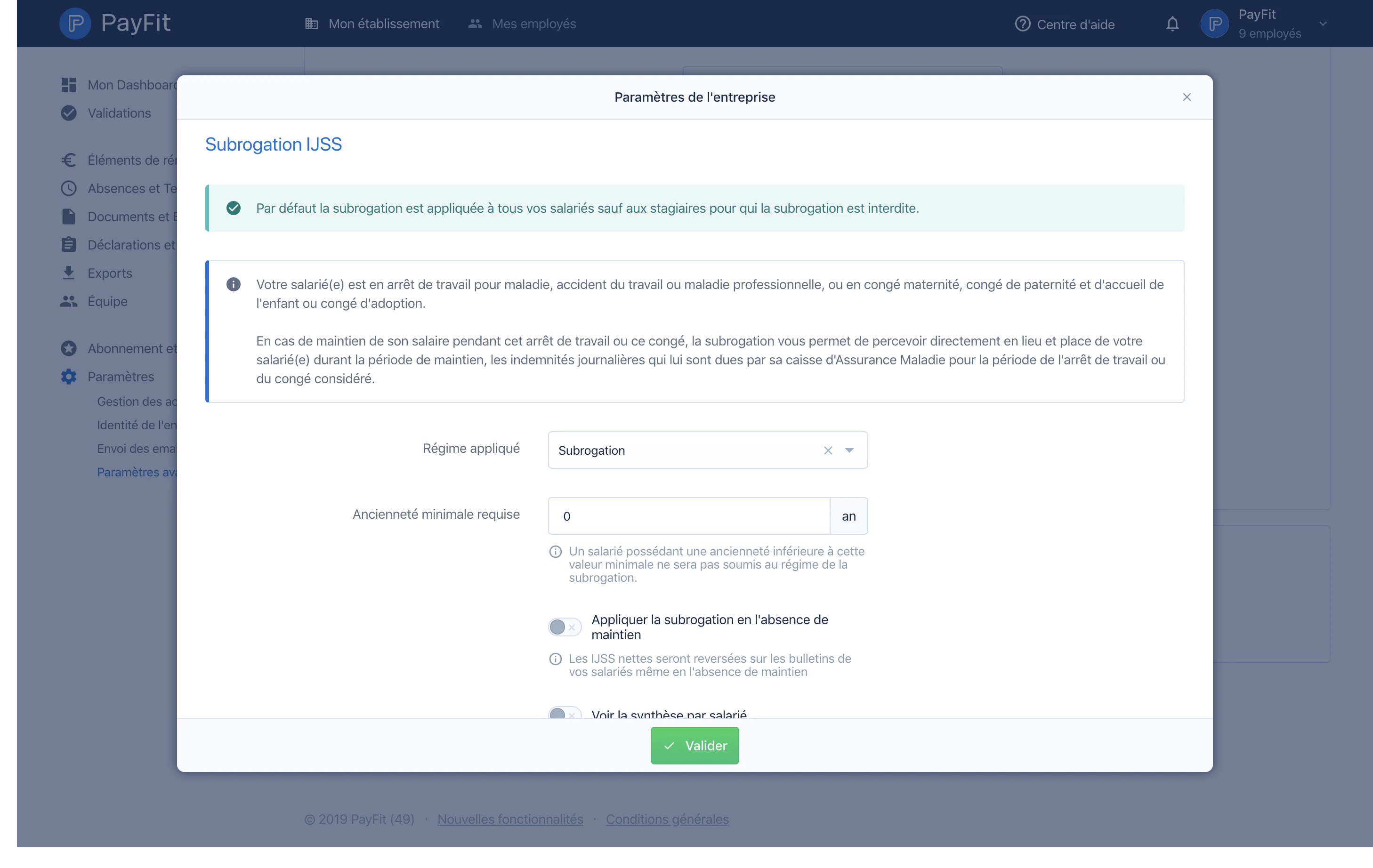 exemple de paramétrage subrogation de salaire avec PayFit