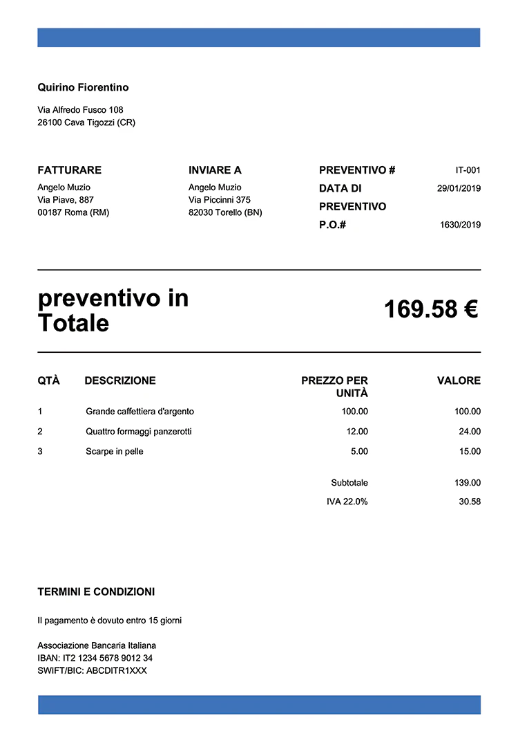 esempio di preventivo