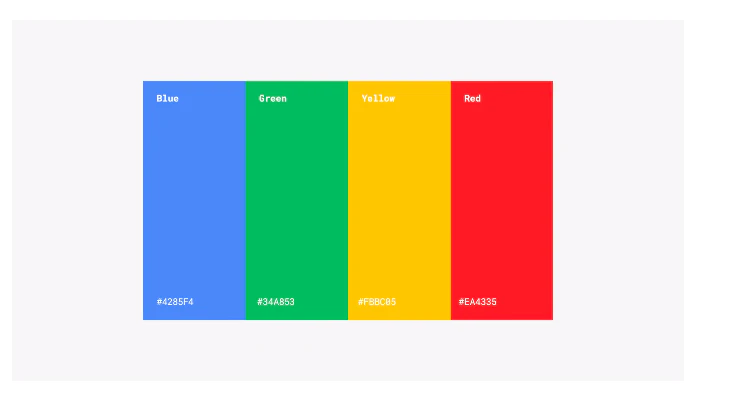 Exemple des couleurs emblématiques de Google (Source : Design Guidelines Google)