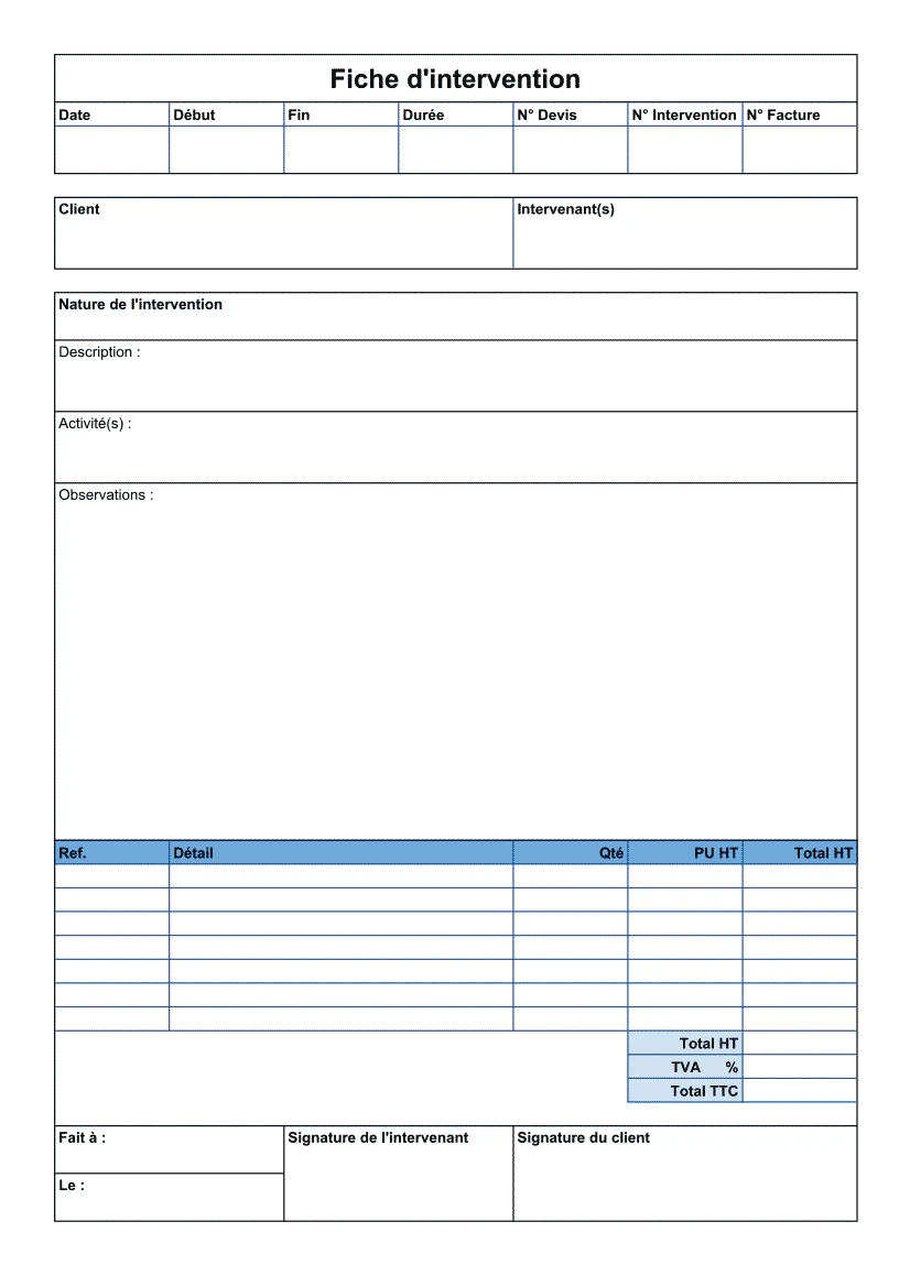 Exemple de fiche d’intervention PDF © Organilog