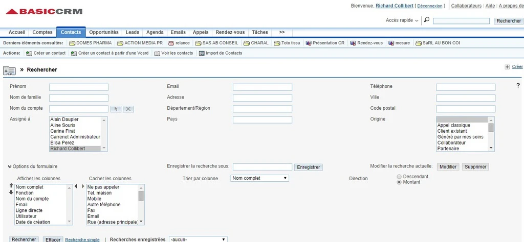 Capture d'écran du logiciel BasicCRM
