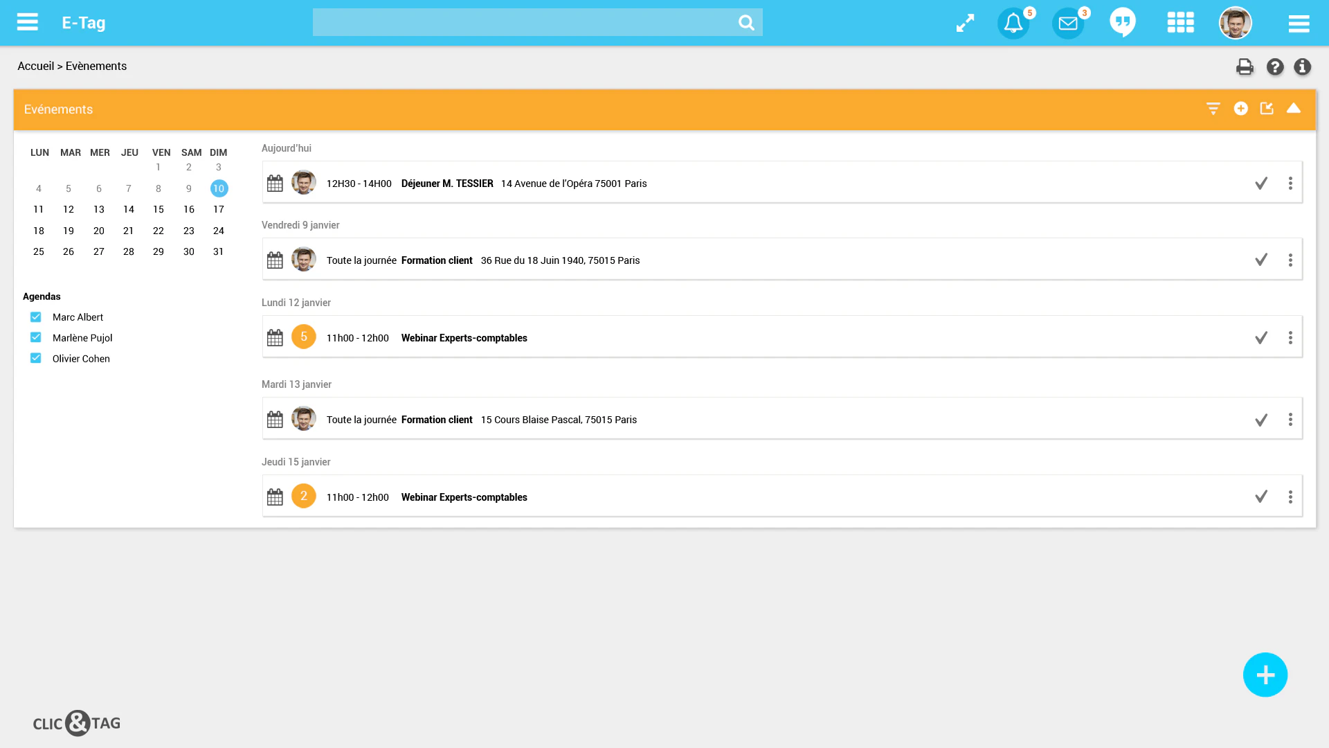Capture d'écran du logiciel Clic CRM