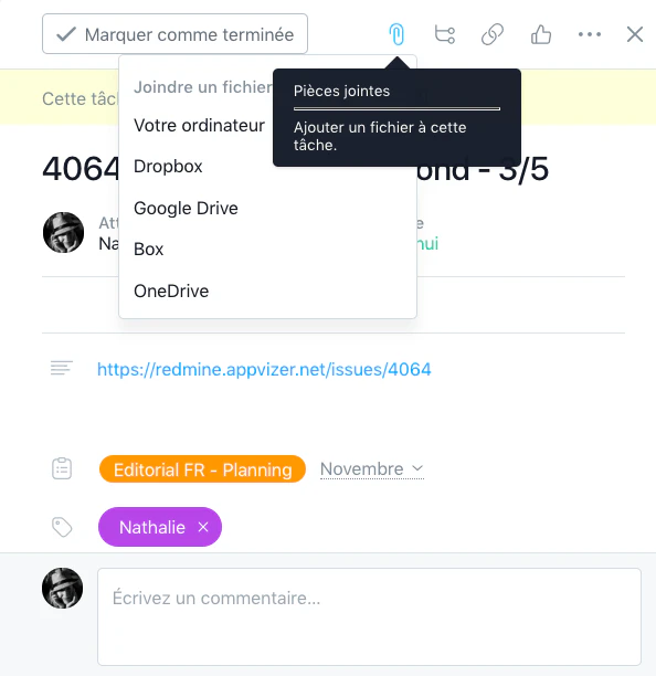 pièces jointes sur asana