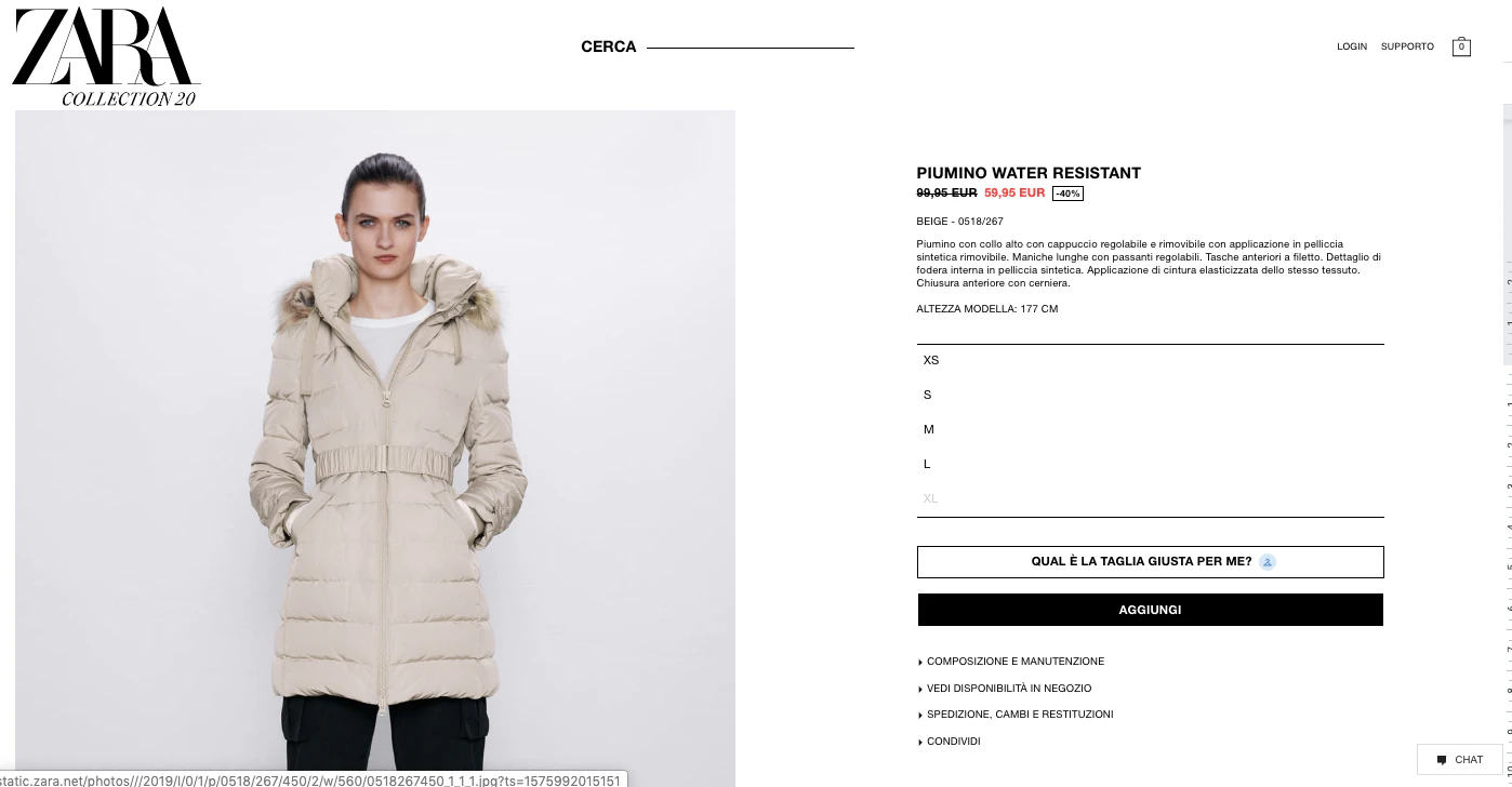 zara gestione schede prodotto