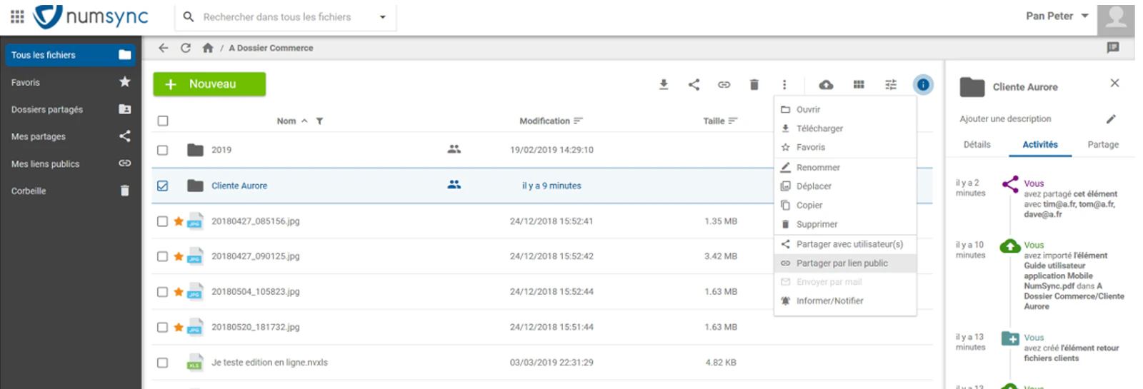 Numsync, partage via data-room