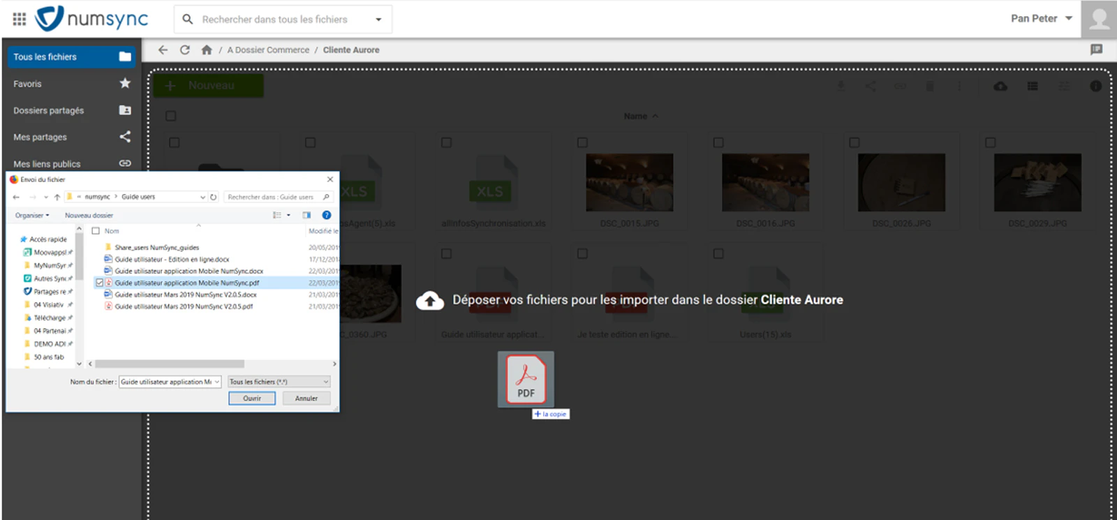 Numsync, dépôt de fichiers