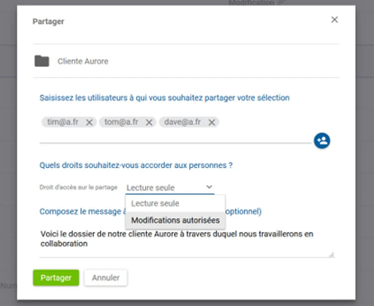 Numsynch, partage des dossiers cloud en interne, définition des droits
