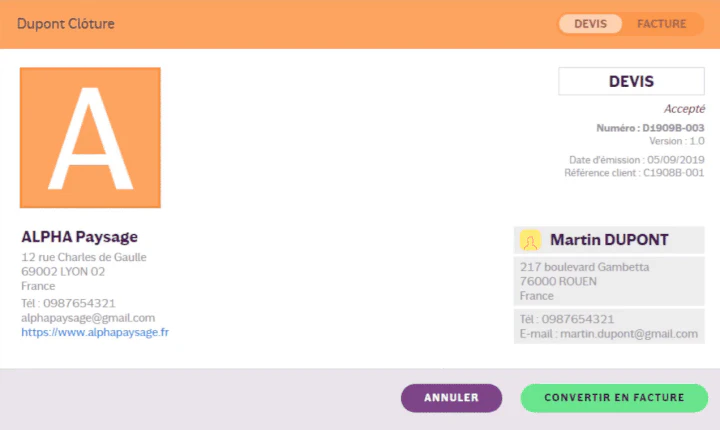 Tutoriel INFast : conversion du devis en facture