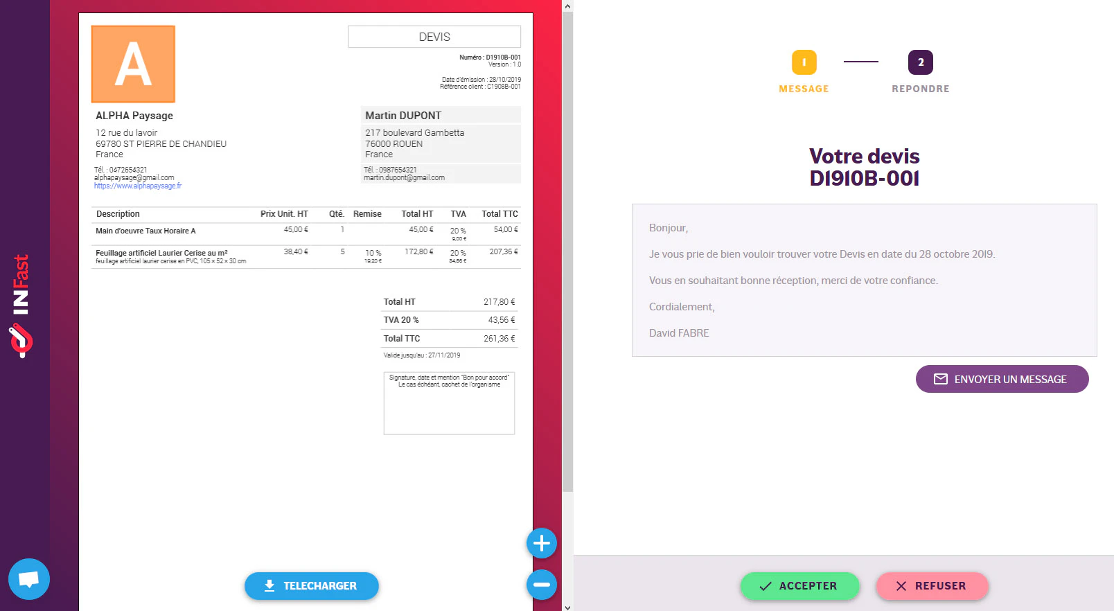 Tutoriel INFast : acceptation du devis