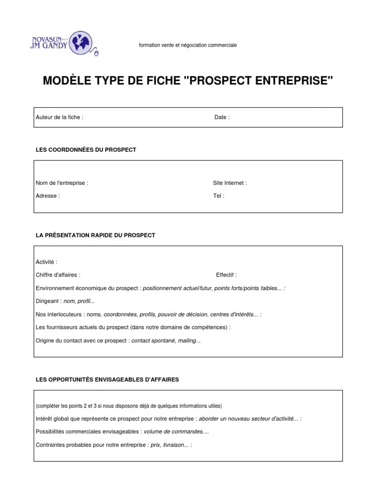 modèle fiche prospect b to b