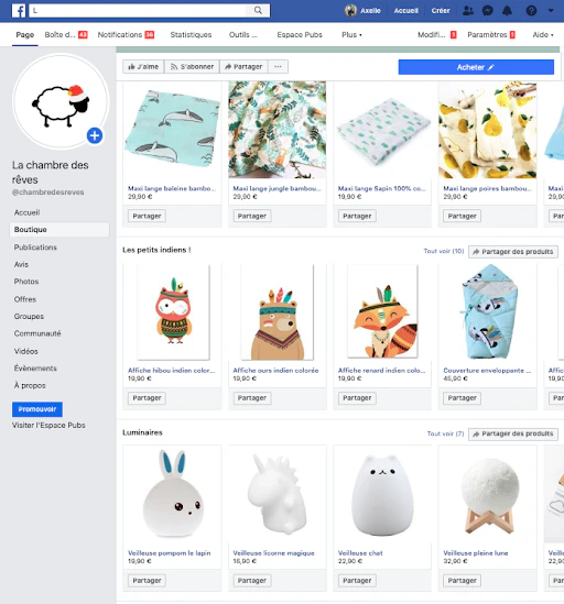 Vendre en ligne : exemple de e-boutique sur facebook