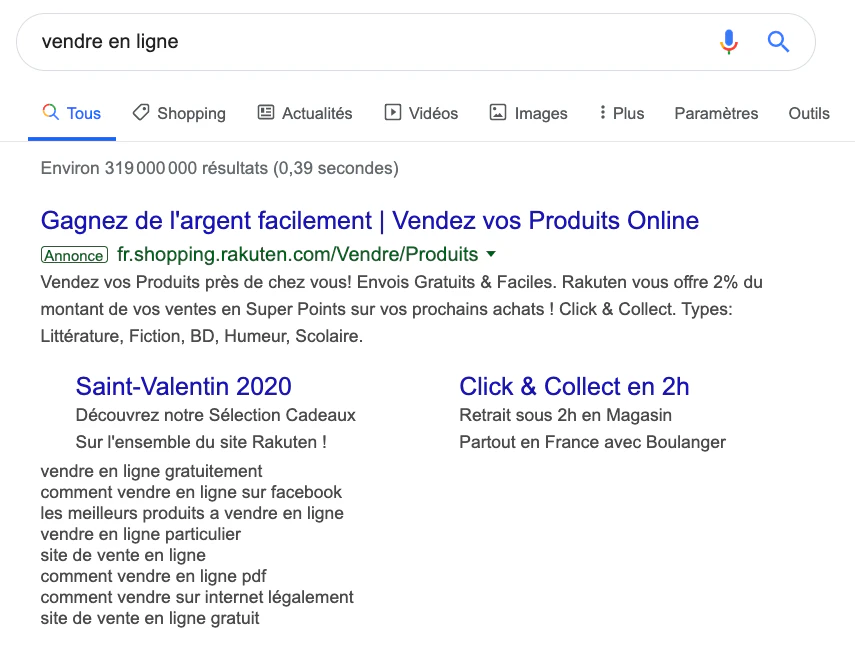 Vendre en ligne : campagne Google Adwords