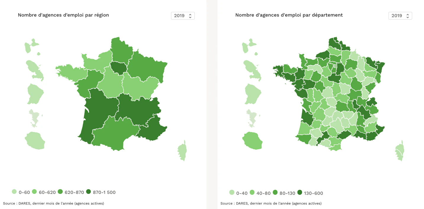 Répartition des agences d’emploi en France © OIT