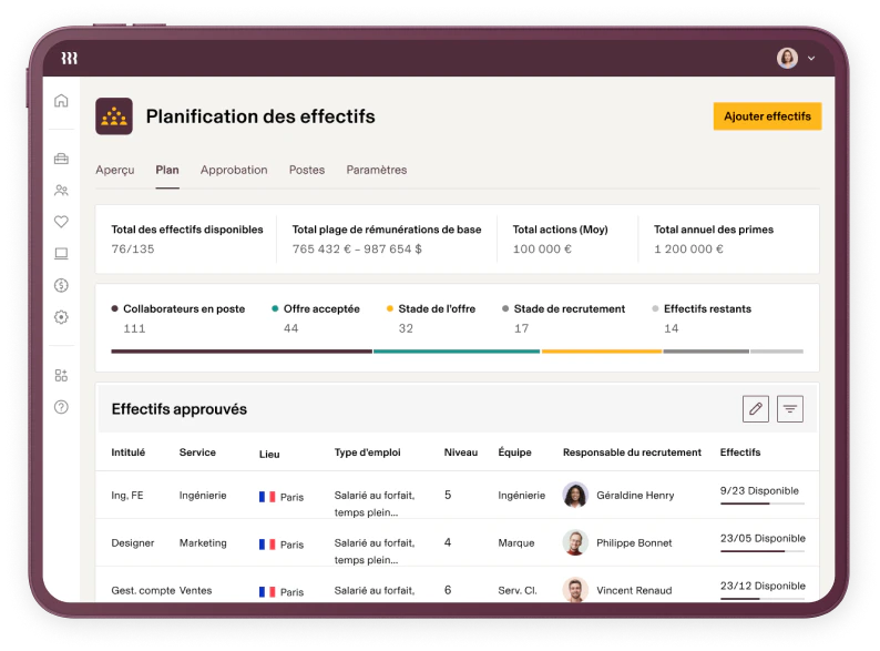 Interface Rippling de planification des effectifs