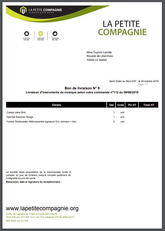 Exemple de bon de livraison
