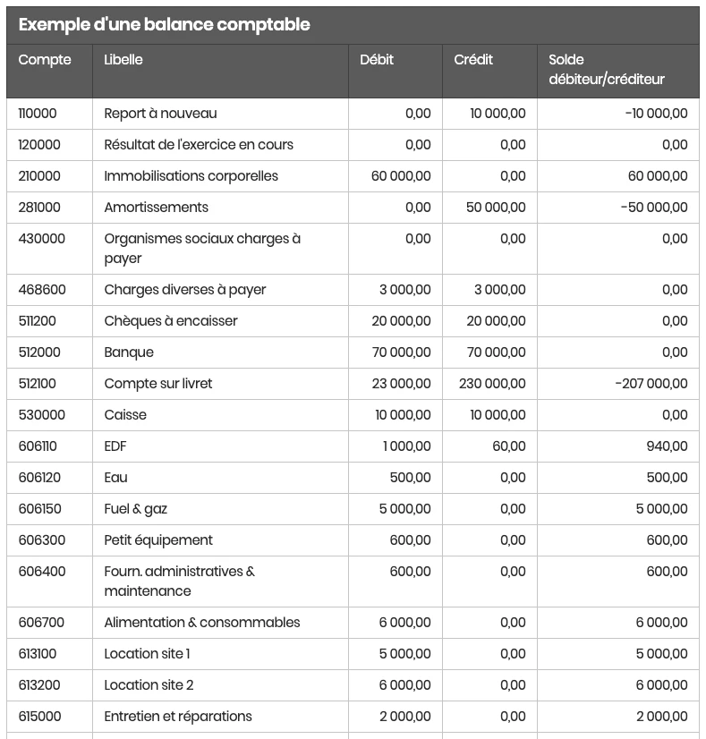 Exemple balance comptable partie double