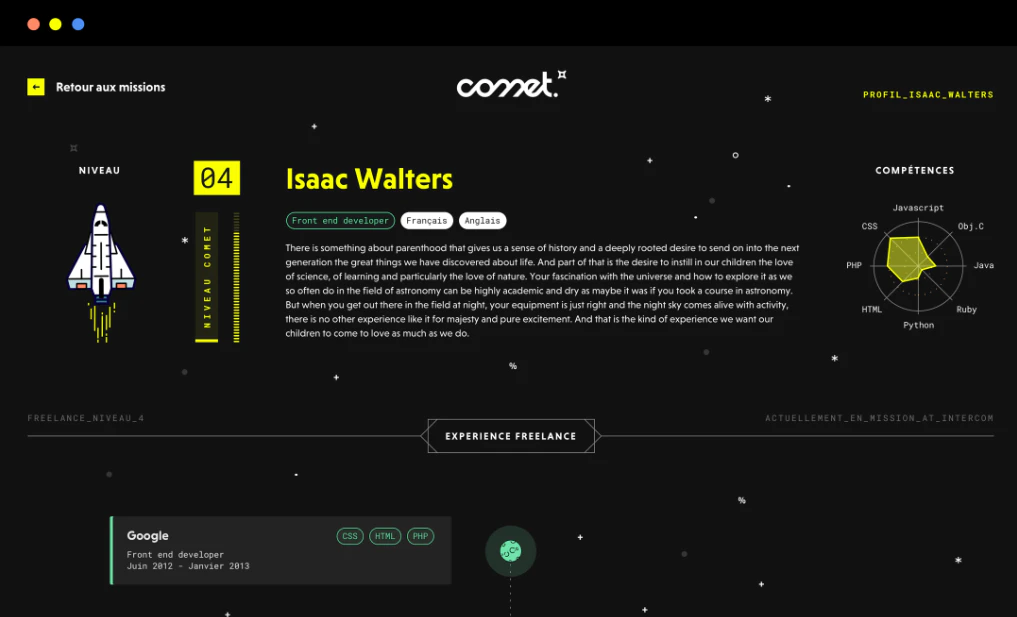 Proposition d'un profil de développeur freelance Front-End