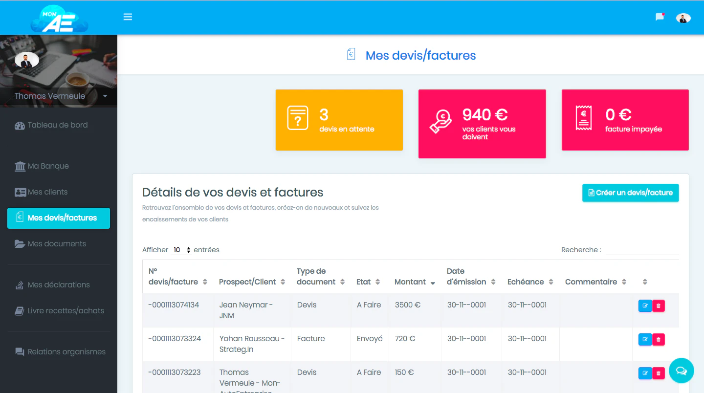 Facturation pro logiciel facturation MonAE