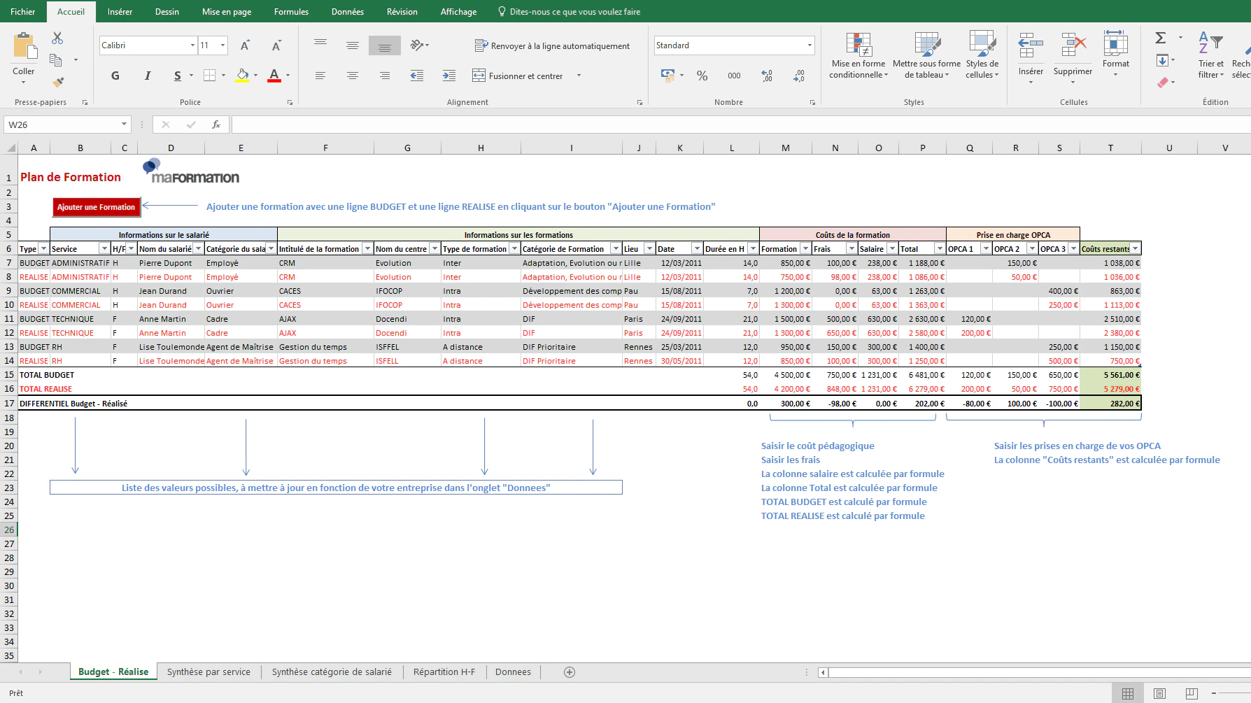 exemple plan de formation word ou excel