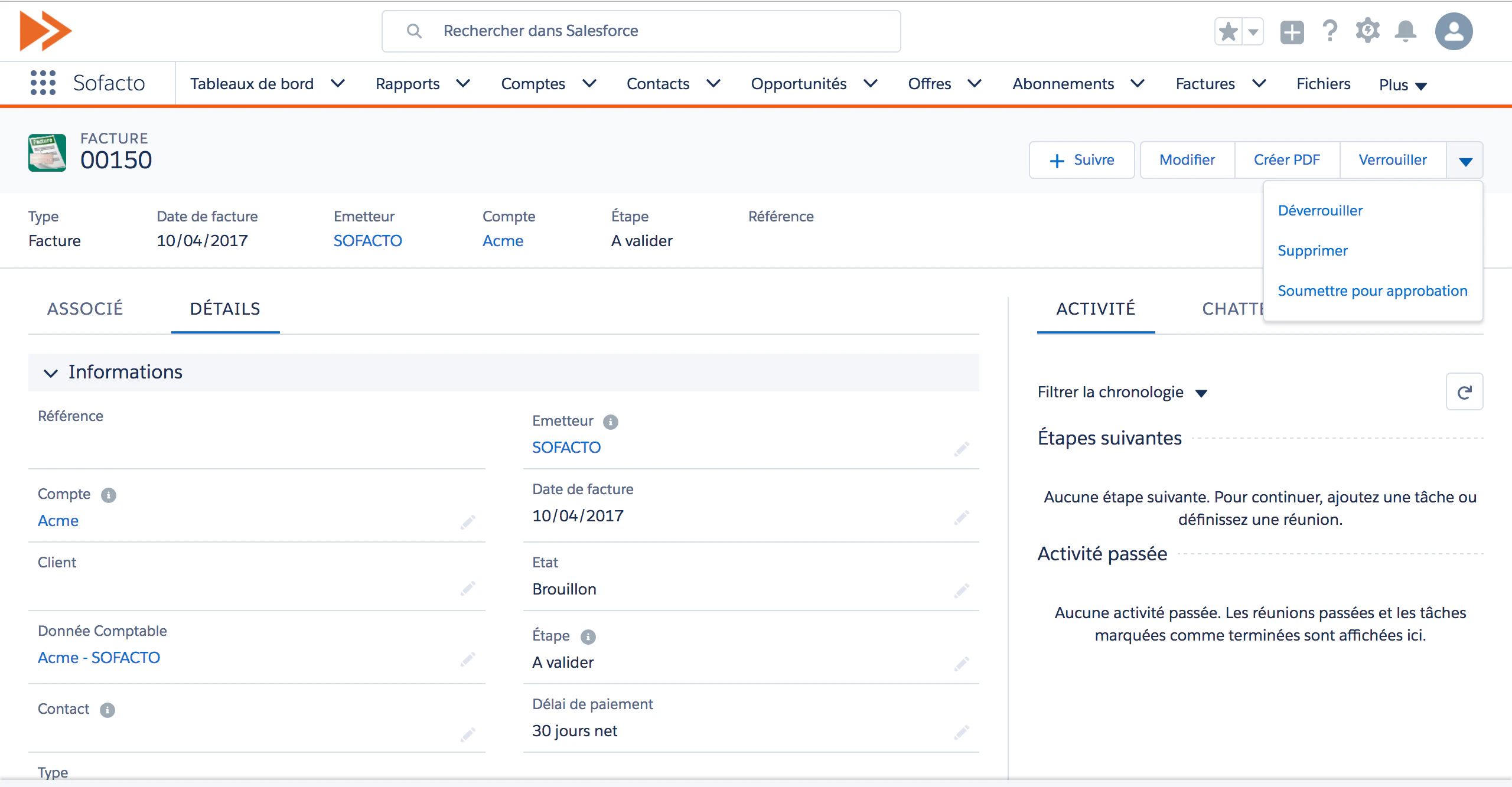 Sofacto facturation Salesforce