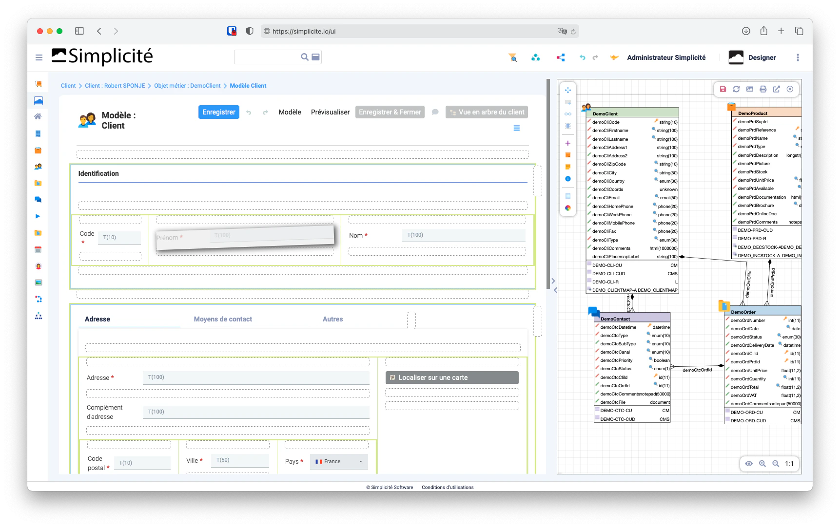 Exemple d’interface avec l’outil © Simplicité