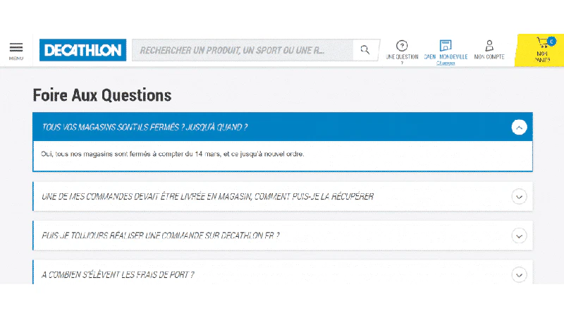 exemple de FAQ © Decathlon