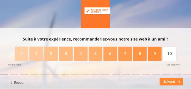 Exemple d’enquête NPS par l’entreprise © Astraeus Clean Energies