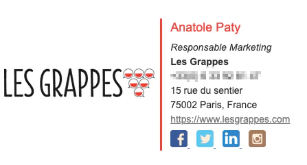 Exemple de signature mail professionnelle de l’entreprise ©Les Grappes